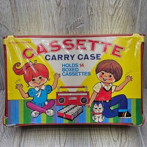 VTG 1984 Tara Toy Corp Cassette Carry Case Holds 14 Boxed Cassettes Kids Yellow